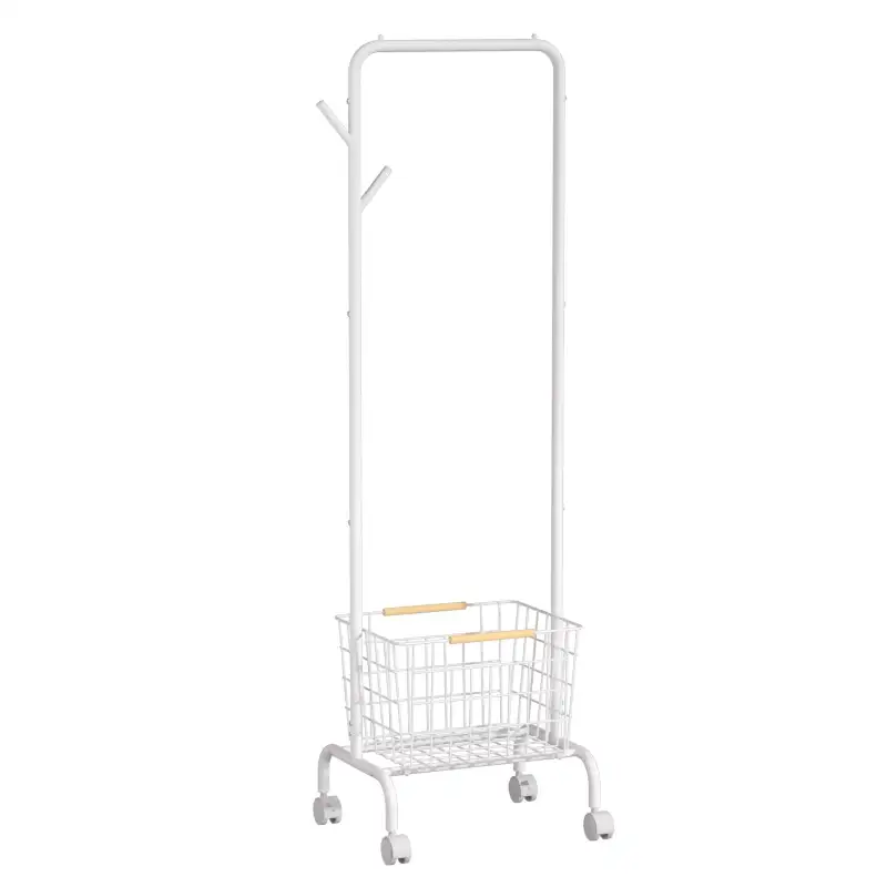 Portable Floor-Standing Clothes Rack with Storage Basket